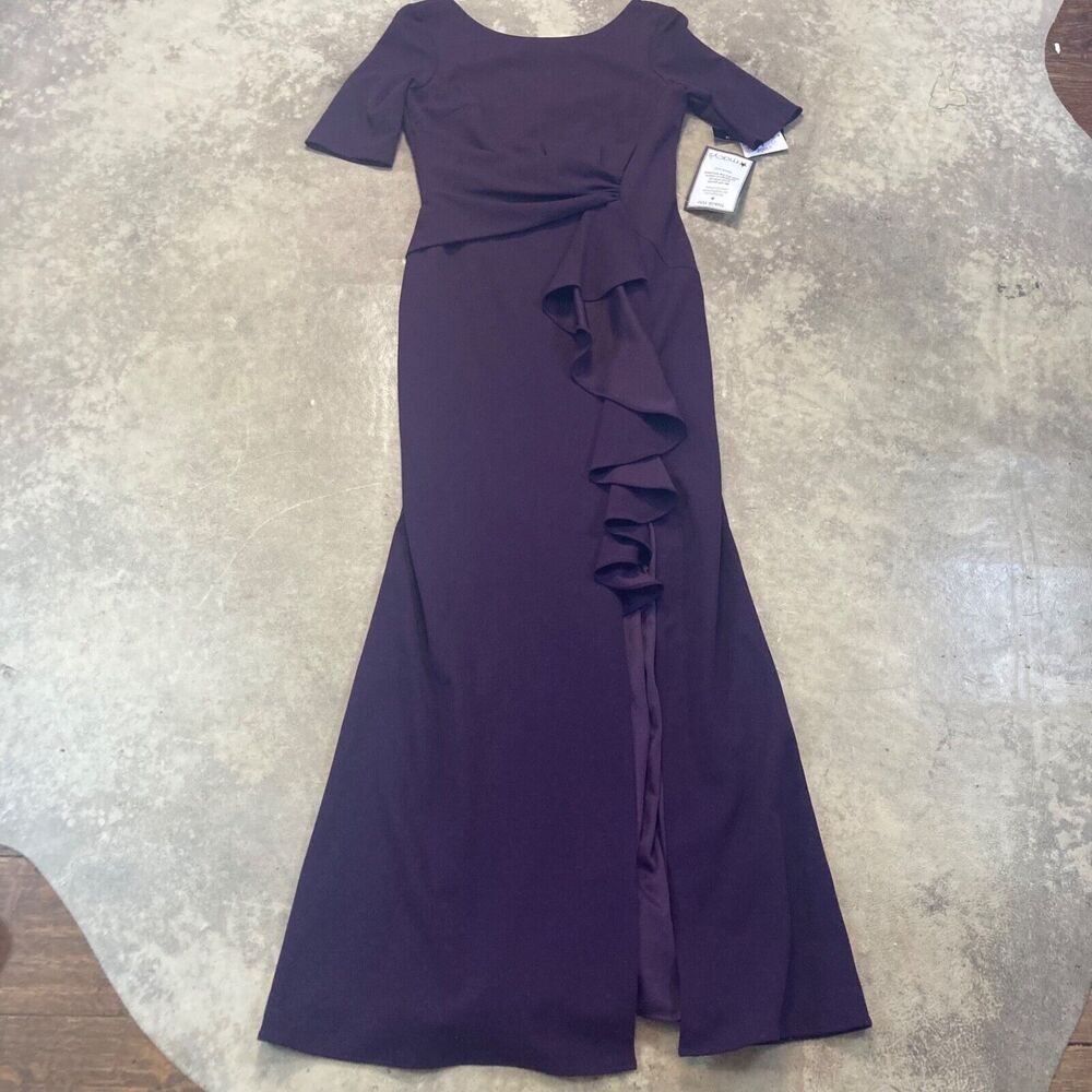 Betsy & Adam Dress‎ Womens 8 Ruffled Ruched Gown Purple Long Maxi Front Split